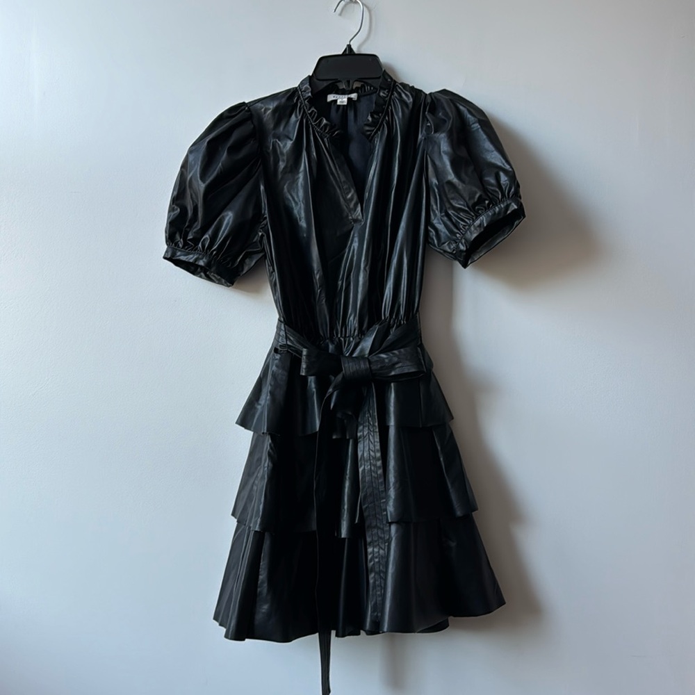 NWOT Stellah Vegan Leather Tiered Mini Dress in Black SZ XS